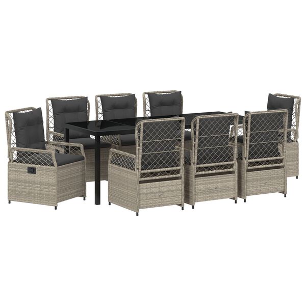 vidaXL Conjunto de Comedor de Jard&iacute;n 9 pcs Gris Claro rat&aacute;n sint&eacute;tico