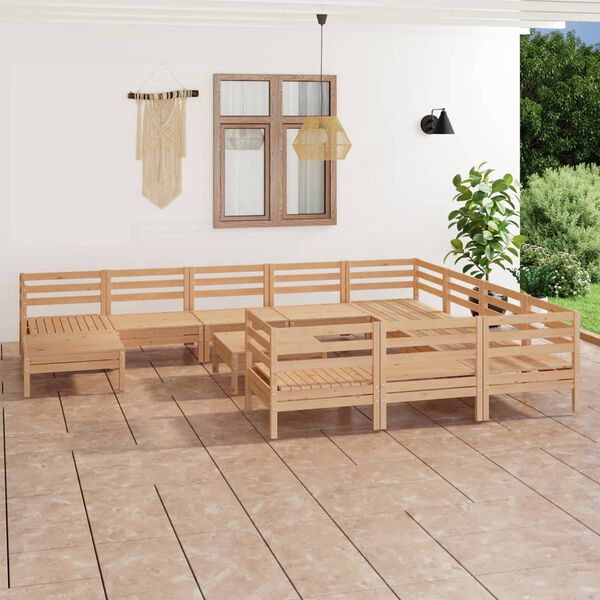 vidaXL Juego de muebles de jard&iacute;n 12 piezas madera maciza de pino