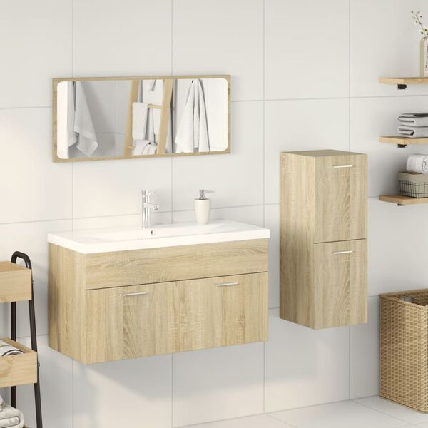 vidaXL Set de muebles de ba&ntilde;o 3 pzas madera contrachapada roble Sonoma