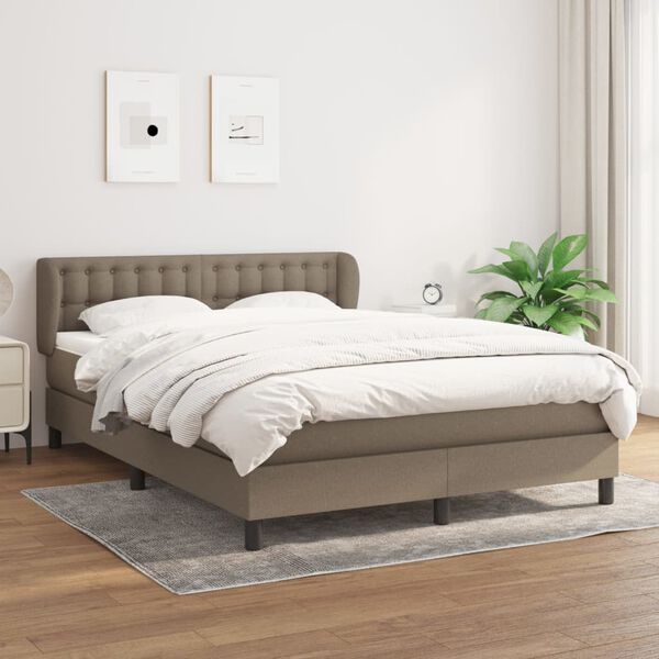 vidaXL Cama box spring con colch&oacute;n tela gris taupe 140x190 cm