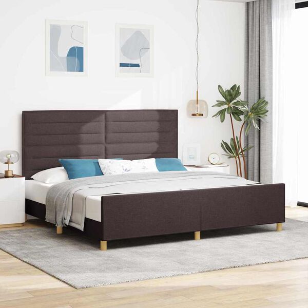 vidaXL Estructura de cama con cabecera Marr&oacute;n oscuro 200 x 200 cm tela