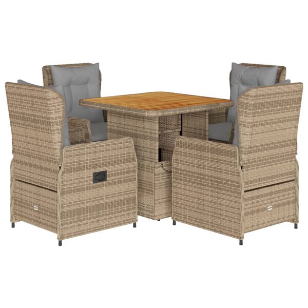 vidaXL Set comedor de jardín 5 pzas con cojines ratán sintético beige
