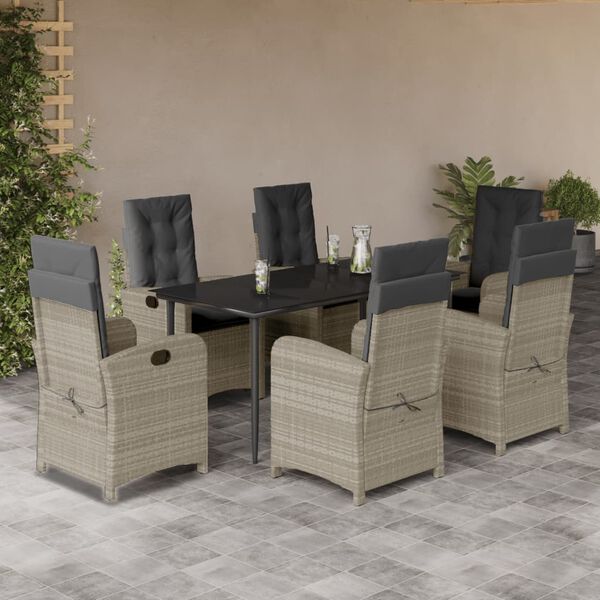 vidaXL Set comedor jard&iacute;n 7 pzas y cojines rat&aacute;n sint&eacute;tico gris claro