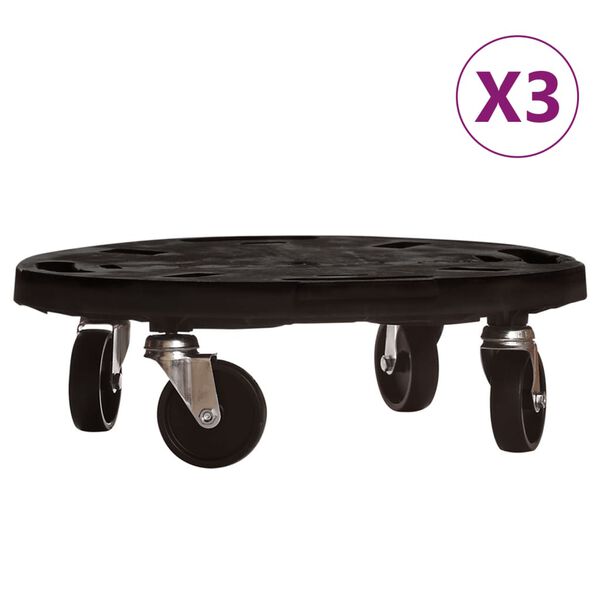 vidaXL Soporte con ruedas para plantas 3 uds negro diámetro 40cm 275kg