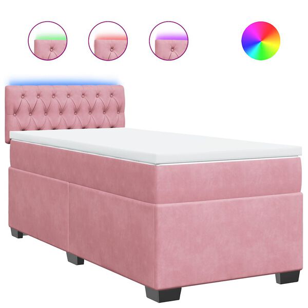 vidaXL Cama box spring con colch&oacute;n terciopelo rosa 80x200 cm