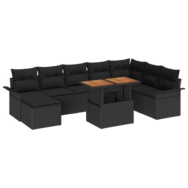 vidaXL Conjunto de sof&aacute; de jard&iacute;n con coj&iacute;n 9 pcs Negro