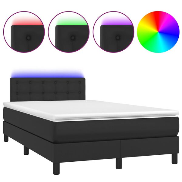vidaXL Cama box spring colch&oacute;n y LED cuero sint&eacute;tico negro 120x200 cm