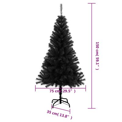 vidaXL Árbol de Navidad artificial con soporte PVC negro 150 cm