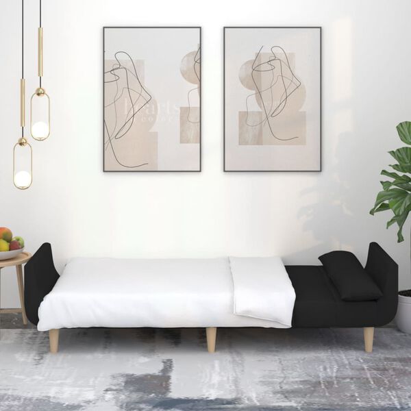 vidaXL Sof&aacute; cama de 2 plazas con dos almohadas tela negro