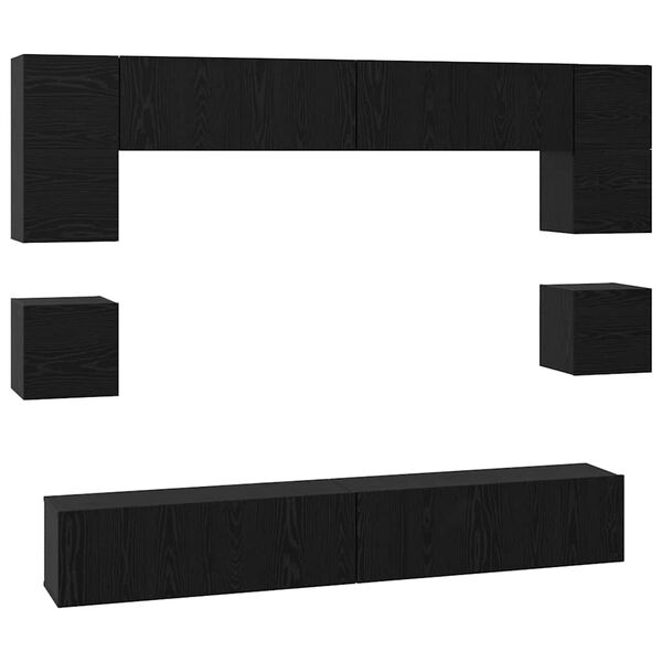 vidaXL Conjunto de mueble de TV 8 pcs Roble Negro Madera de ingenier&iacute;a