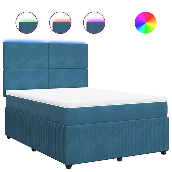 vidaXL Cama box spring con colchón terciopelo azul 140x190 cm