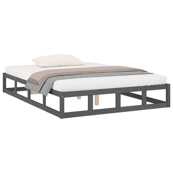 vidaXL Estructura de cama de madera maciza gris 150x200 cm