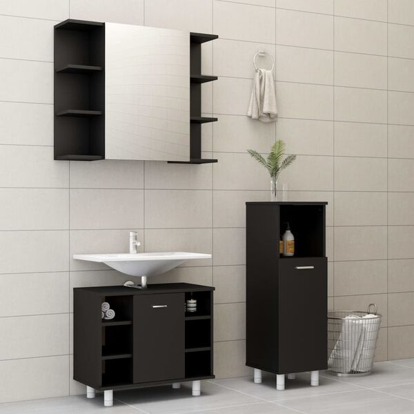 vidaXL Juego de muebles de ba&ntilde;o 3 pzas madera ingenier&iacute;a negro
