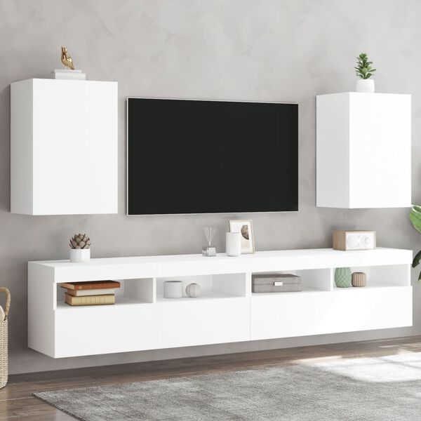vidaXL Muebles TV de pared 2 uds madera ingeniería blanco 100x30x30 cm