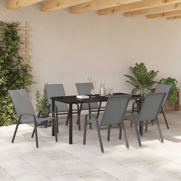 vidaXL Conjunto de Comedor de Jard&iacute;n 7 pcs Gris y Negro