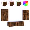vidaXL Muebles TV pared con LED 4 pzas madera ingenier&iacute;a roble ahumado