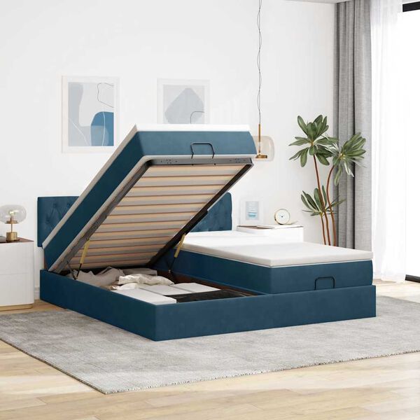 vidaXL Estructura de cama otomana colchones terciopelo azul oscuro