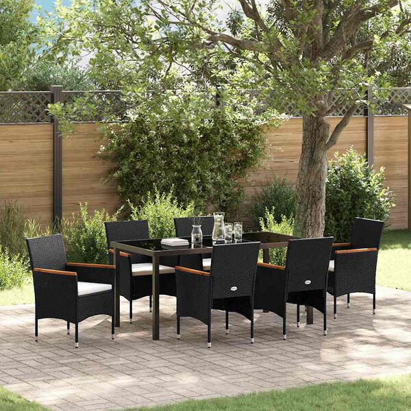 vidaXL Conjunto de Comedor de Jard&iacute;n 7 pcs Negro rat&aacute;n sint&eacute;tico