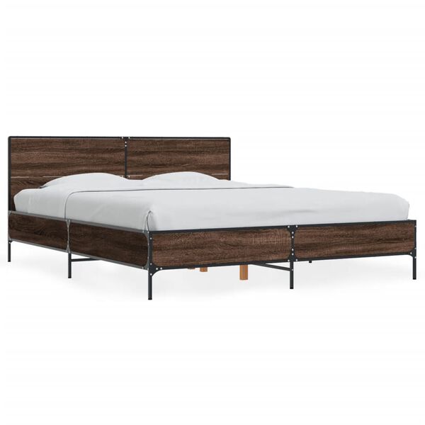 vidaXL Estructura cama madera ingenier&iacute;a metal marr&oacute;n roble 150x200 cm