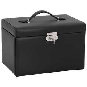 vidaXL Joyero de 3 niveles con espejo y cerradura negro 26x18x17,5 cm