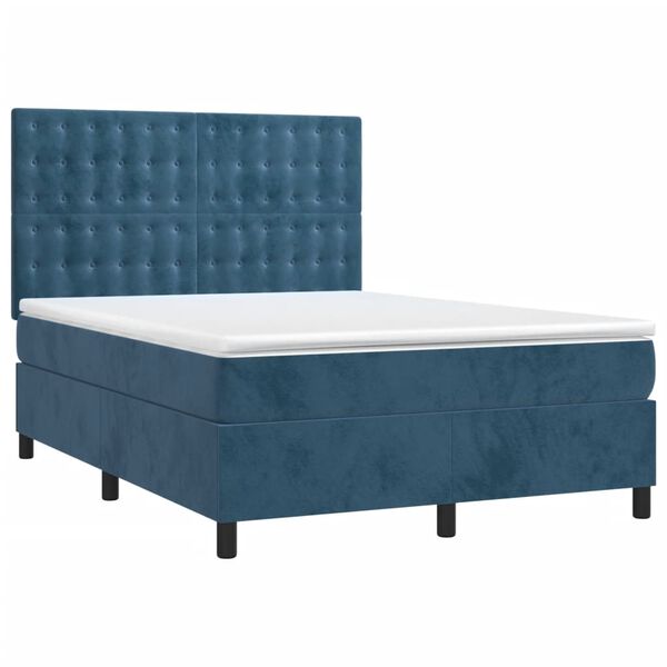 vidaXL Cama box spring con colch&oacute;n terciopelo azul oscuro 140x200 cm