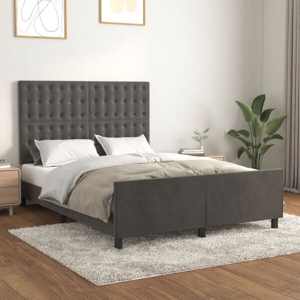 vidaXL Estructura de cama sin colch&oacute;n terciopelo gris oscuro 140x190cm