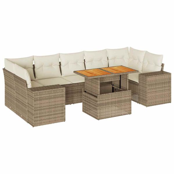 vidaXL Set de sof&aacute;s de jard&iacute;n y cojines 8 piezas rat&aacute;n sint&eacute;tico beige