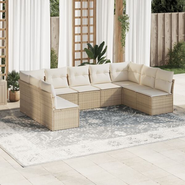 vidaXL Set de sof&aacute;s de jard&iacute;n 9 pzas con cojines rat&aacute;n sint&eacute;tico beige