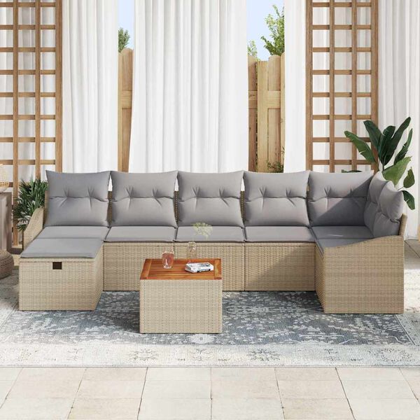 vidaXL Conjunto de sof&aacute; de jard&iacute;n con coj&iacute;n 8 pcs Beige Polirat&aacute;n