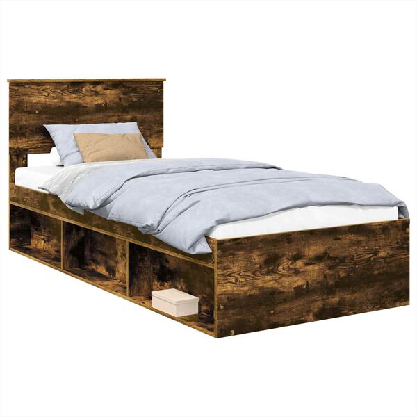 vidaXL Estructura de cama con cabecera Roble ahumado 90 x 190 cm
