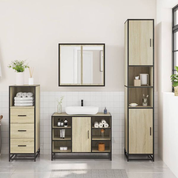 vidaXL Set de muebles de baño 3 pzas madera contrachapada roble Sonoma