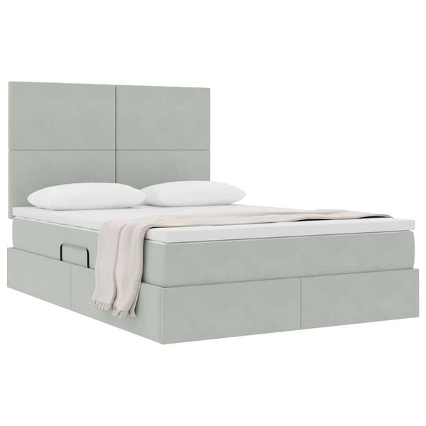 vidaXL Cama con almacenamiento y LED Gris Claro 140 x 190 cm