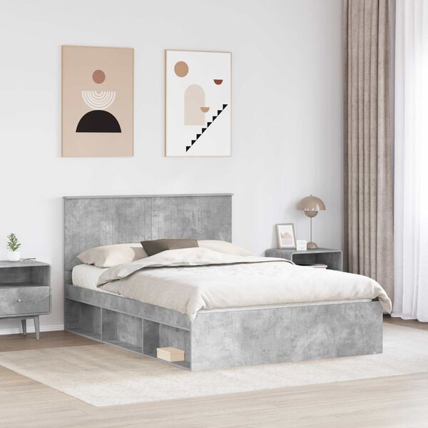 vidaXL Estructura de cama con cabecera Gris concreto 135 x 190 cm