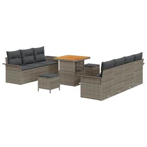 vidaXL Conjunto de sof&aacute;s de jard&iacute;n 10 pcs Gris rat&aacute;n sint&eacute;tico