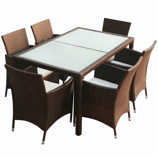 vidaXL Set comedor de jardín 7 piezas y cojines ratán sintético marrón