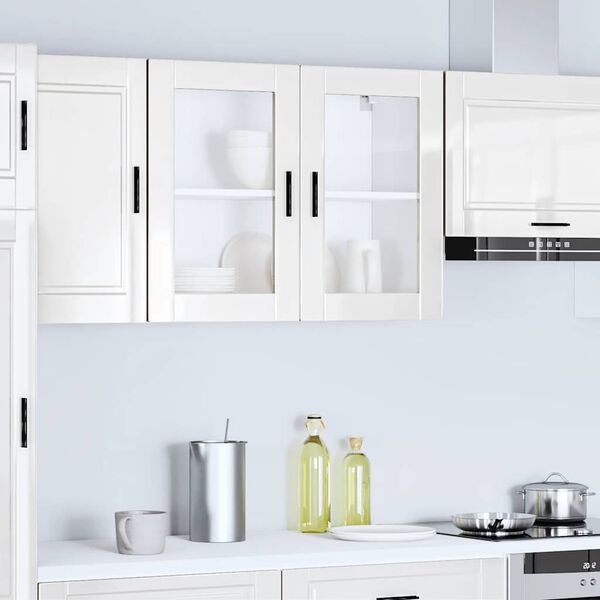 vidaXL Armario pared para cocina puerta cristal Porto blanco brillante
