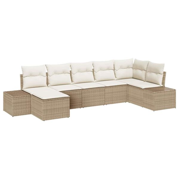 vidaXL Conjunto de sof&aacute; de jard&iacute;n 7 pcs Beige rat&aacute;n sint&eacute;tico