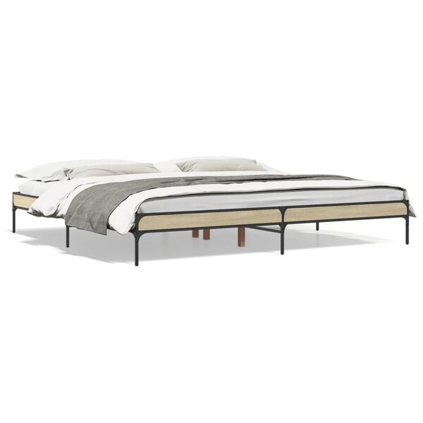 vidaXL Estructura cama madera ingenier&iacute;a metal roble Sonoma 200x200 cm