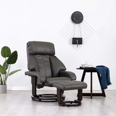 vidaXL Sillón reclinable para TV con reposapiés cuero sintético gris