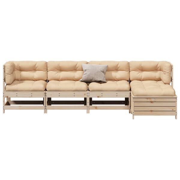vidaXL Juego de muebles de jard&iacute;n 5 pzas y cojines madera maciza pino