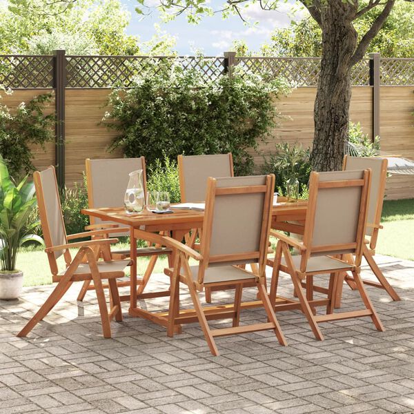 vidaXL Juego comedor de jard&iacute;n 7 pzas madera maciza acacia y textileno
