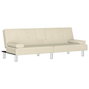 vidaXL Sof&aacute; cama con portavasos cuero sint&eacute;tico color crema
