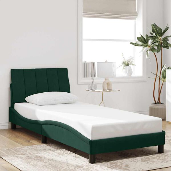 vidaXL Estructura de cama sin colch&oacute;n Hanko terciopelo verde oscuro 90x190cm