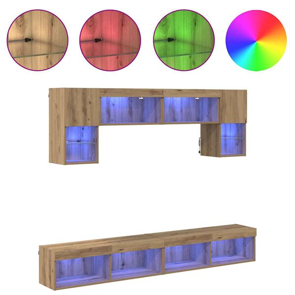 vidaXL Unidades de TV de Pared con LED 6 pcs Roble artesanal