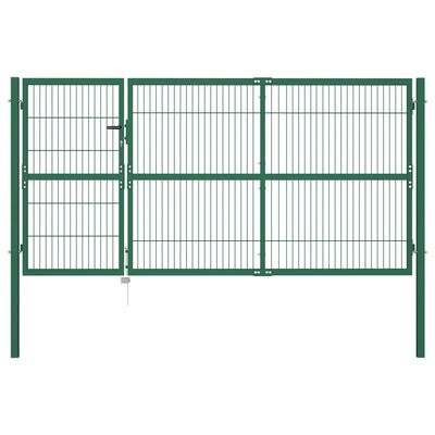 vidaXL Puerta de valla de jardín con postes acero verde 350x140 cm