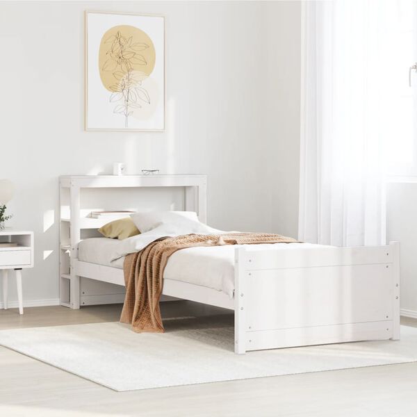 vidaXL Estructura de cama con cabecero sin colchón blanco 90x200 cm