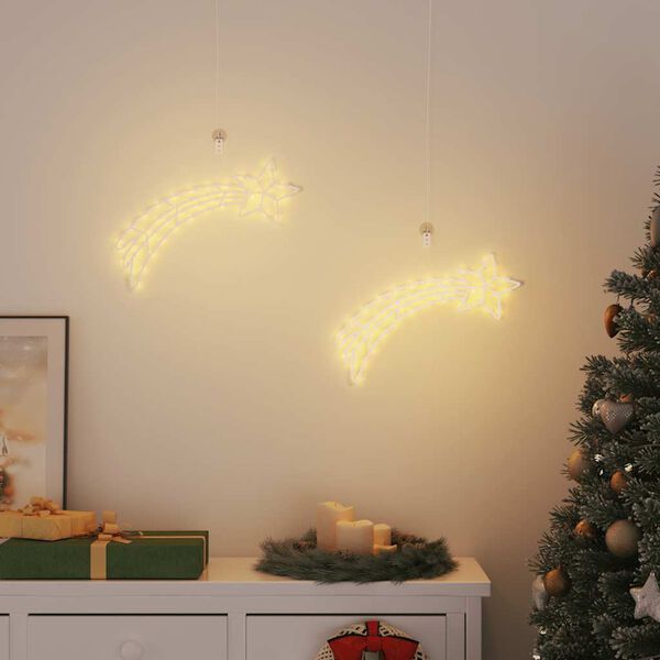 vidaXL Luces de Navidad Estrella Fugaz 2 piezas 50 LEDs blanco c&aacute;lido