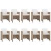 vidaXL Set comedor de jardín 11 piezas y cojines ratán sintético beige