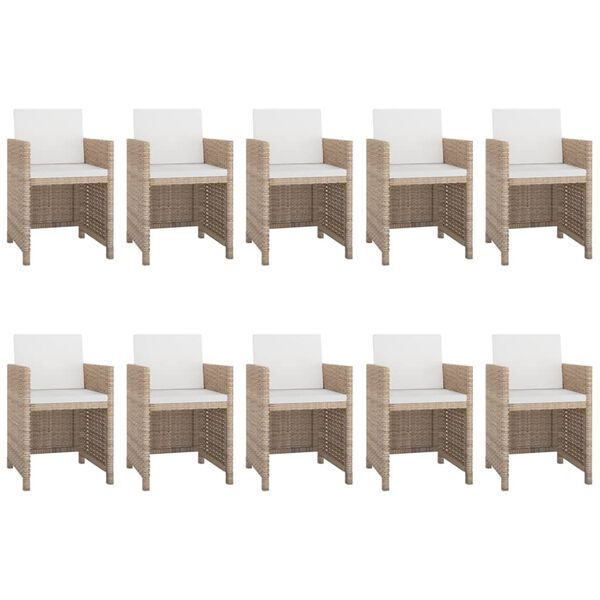 vidaXL Set comedor de jardín 11 piezas y cojines ratán sintético beige