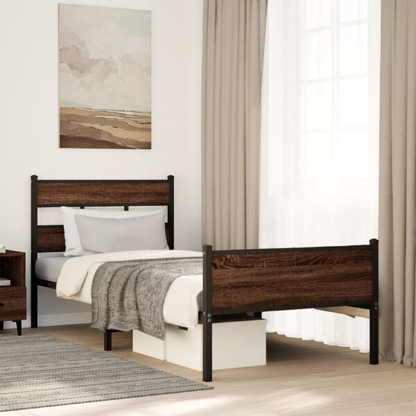 vidaXL Estructura de cama sin colch&oacute;n madera marr&oacute;n roble 90x190 cm